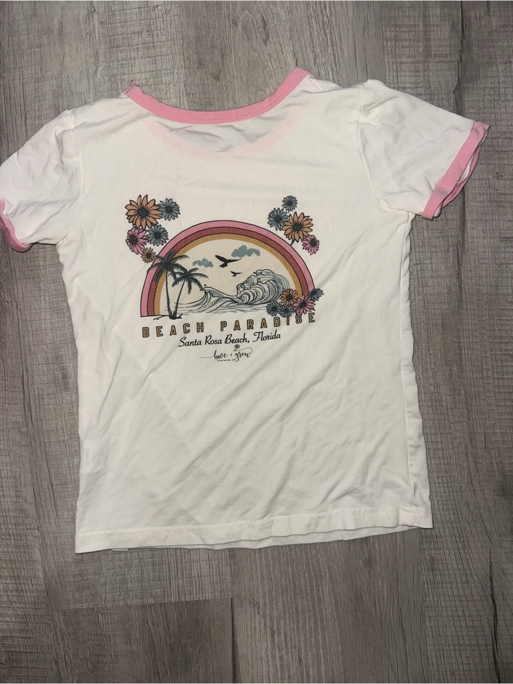 Love and grow Beach Paradise White & Pink Ringer Tee - Kids size 5